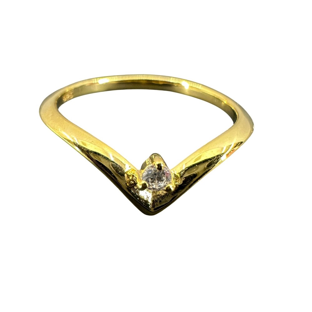Gold Tone V Wishbone Ring with Cubic Zirconia Accent‎ Fashion Jewelry Size 6